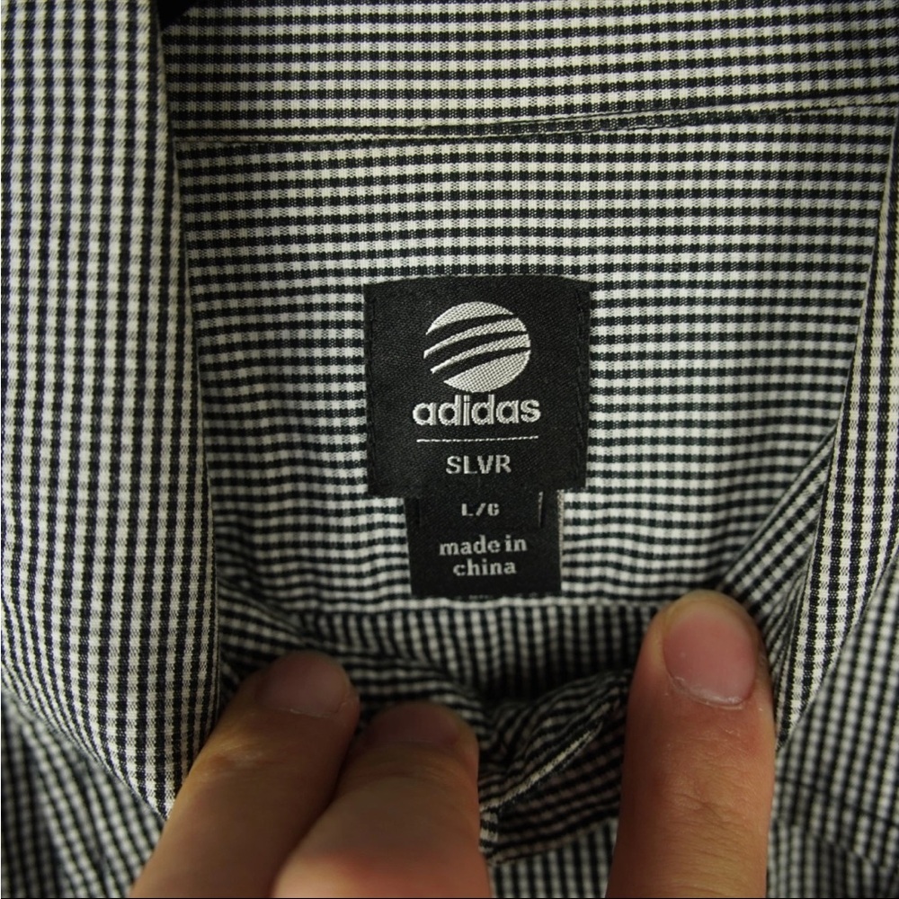 Adidas SLVR Button Up Long Sleeve Shirt Mens Large Gray Check Pattern Cotton - Picture 10 of 13
